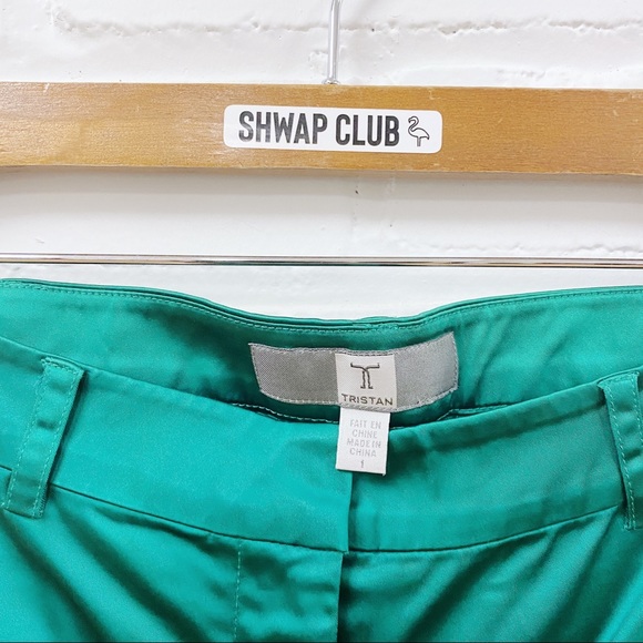 TRISTAN green satin straight leg trousers - Picture 3 of 3